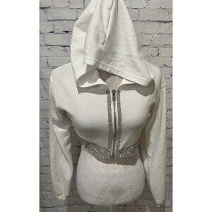 Hot & Delicious Bedazzled Rhinestone Cropped Long Sleeve Hoodie Size Small